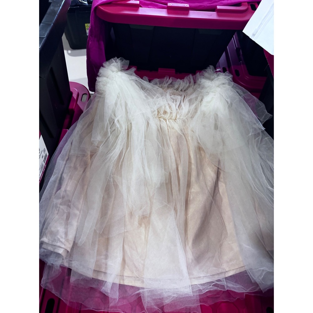 White Tulle Off The Shoulder Ruffle Mini Dress Cream Lining Plus Size 3XL